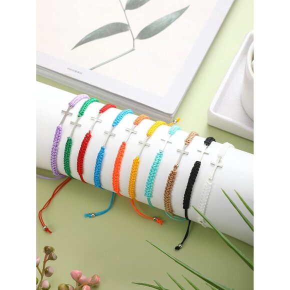 Christian Friendship Cross Bracelets Bulk 30 Pcs Multicolored Nylon Alloy Religi - Picture 4 of 6